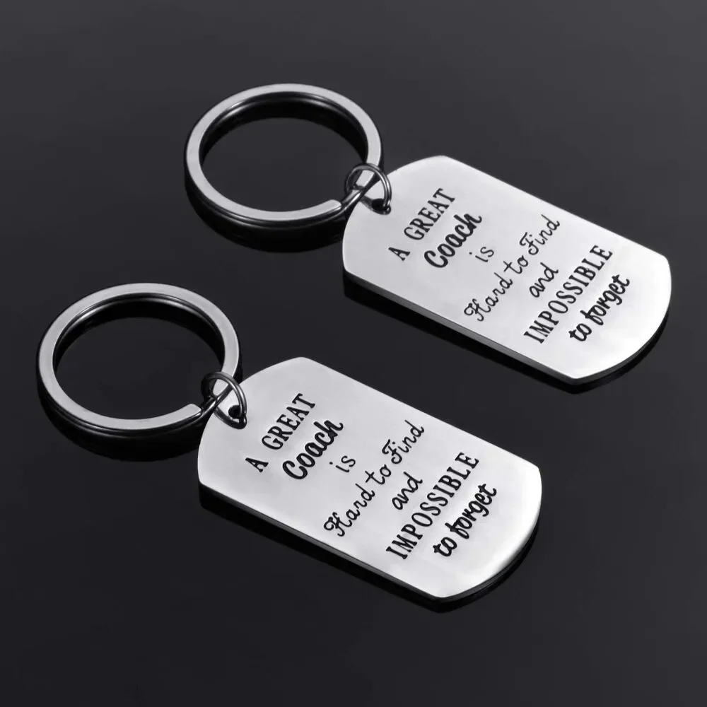 2 Pcs Coach Gift Keychain Stainless Steel Silver 'Great Coach Is Hard to Find'